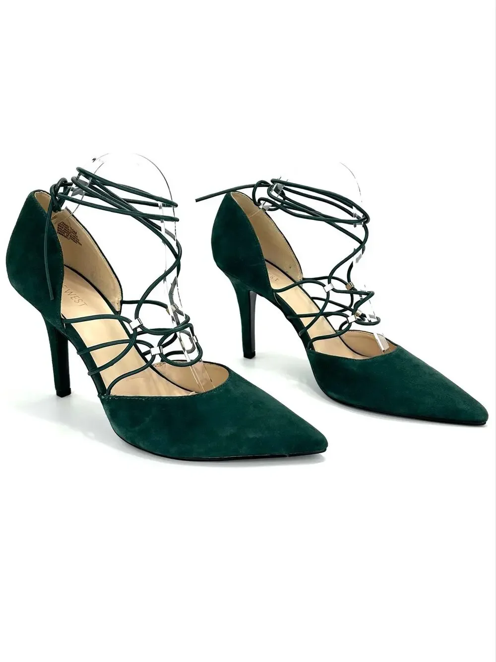 Nine West Jarraho D'Orsay Stiletto Pump Sz 10 Green Suede Adjustable Ankle-Wrap